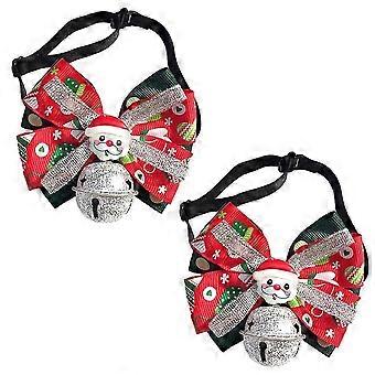 Pet Bowknot Collar Christmas Bell Collar for Pet Use 2Pcs Assorted Colors