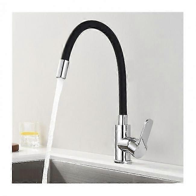 Memory Shape Curved Kitchen Mixer Tap 360 Rotatable Black Silicone Chrome