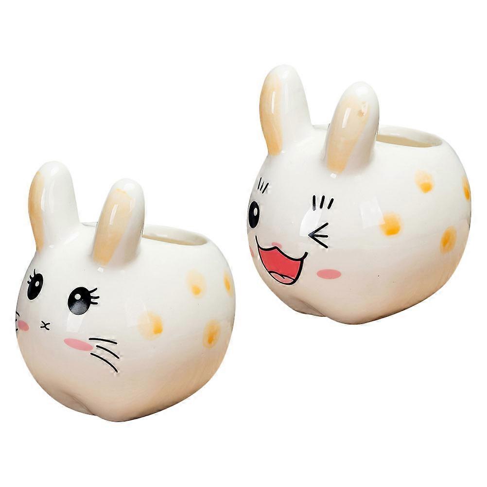 Ceramic Multi-Function Rabbit Planters for Flower Plants 2Pcs Assorted Colors