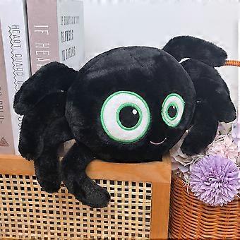 Cute Black Spider Plush Toy, Super Soft Stuffed Animal with Green Eyes, Halloween Decor Pillow