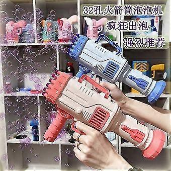 32-Hole Rocket Gatling Bubble Gun with Solution and Tray for Outdoor Play