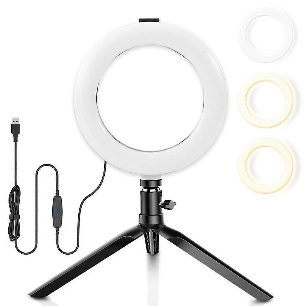 16cm Desk Ring Fill Light Dimmable LED with Tripod Stand Angle Adjustable USB Interface for Video Live Stream Makeup