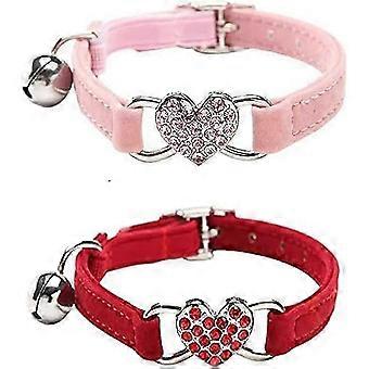 2-piece love flocked colored diamond bell cat collar (red and pink), cute little cat collar, cat collar with bell and elastic band