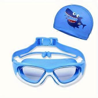 Kids Clear Frame Swimming Goggles with Waterproof Anti-Slip Swim Cap, Set for Summer Pool Beach Surfing