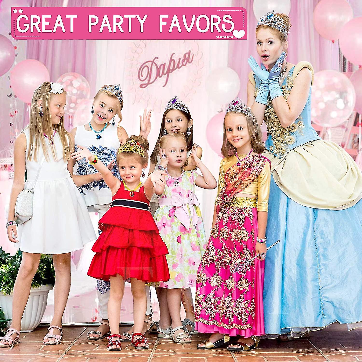 Set Accessori Principessa 4 Pezzi – Corona, Scettro, Guanti E Treccia In Blu E Argento Per Bambine, Costume E Gioco Di Ruolo