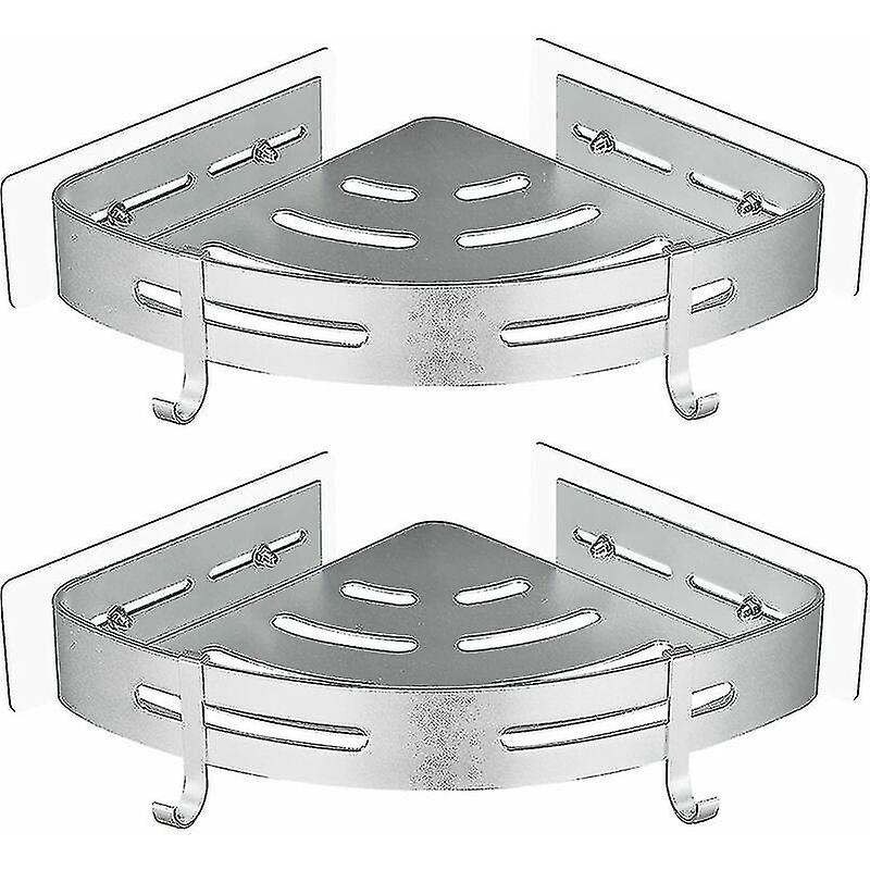 لا حفر الألومنيوم زاوية دش العلبة مع 2 خطافات المرحاض 2 ذاتية لاصقة الصدأ قوس فضي