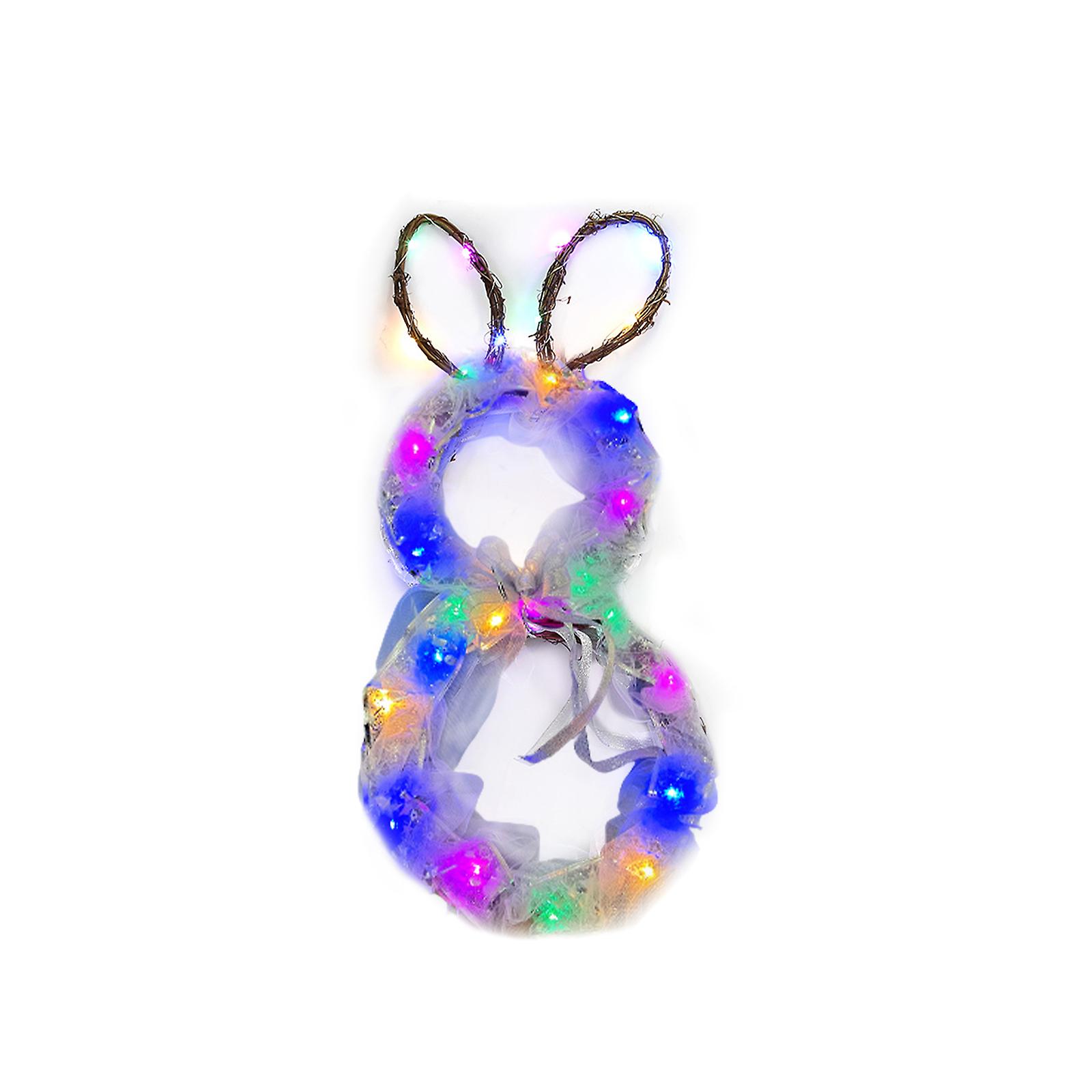 Led Easter Bunny Rattan Ring, Easter Bunny Wreath Wooden Rattan Cute Party Décorations Soft Light Led Woven Cloth Pliable Hanging Ornements