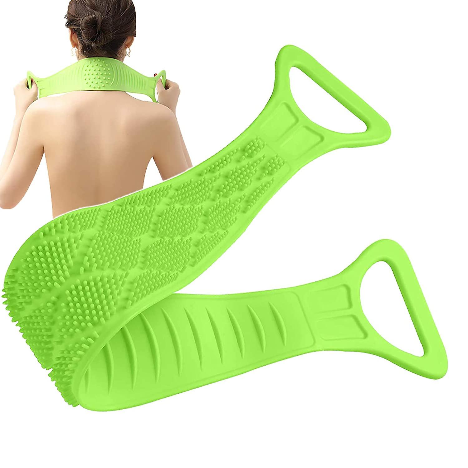 Double-Sided Silicone Bath Brush Exfoliating Back Scrubber, Retractable Bath Bar and Deep Clean&Skin Friendly (Green) - -