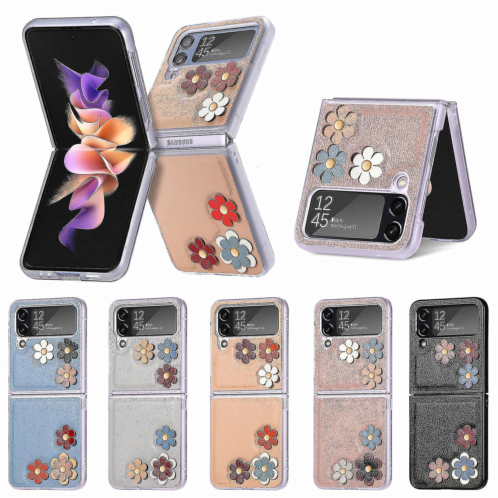 Leather 3d Embroidery Flowers Slim Hard Non-slip Case Compatible Samsung Galaxy Z Flip 4 5g