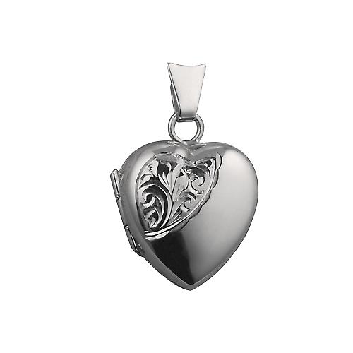 Silver 17x16mm half hand engraved heart shaped Locket