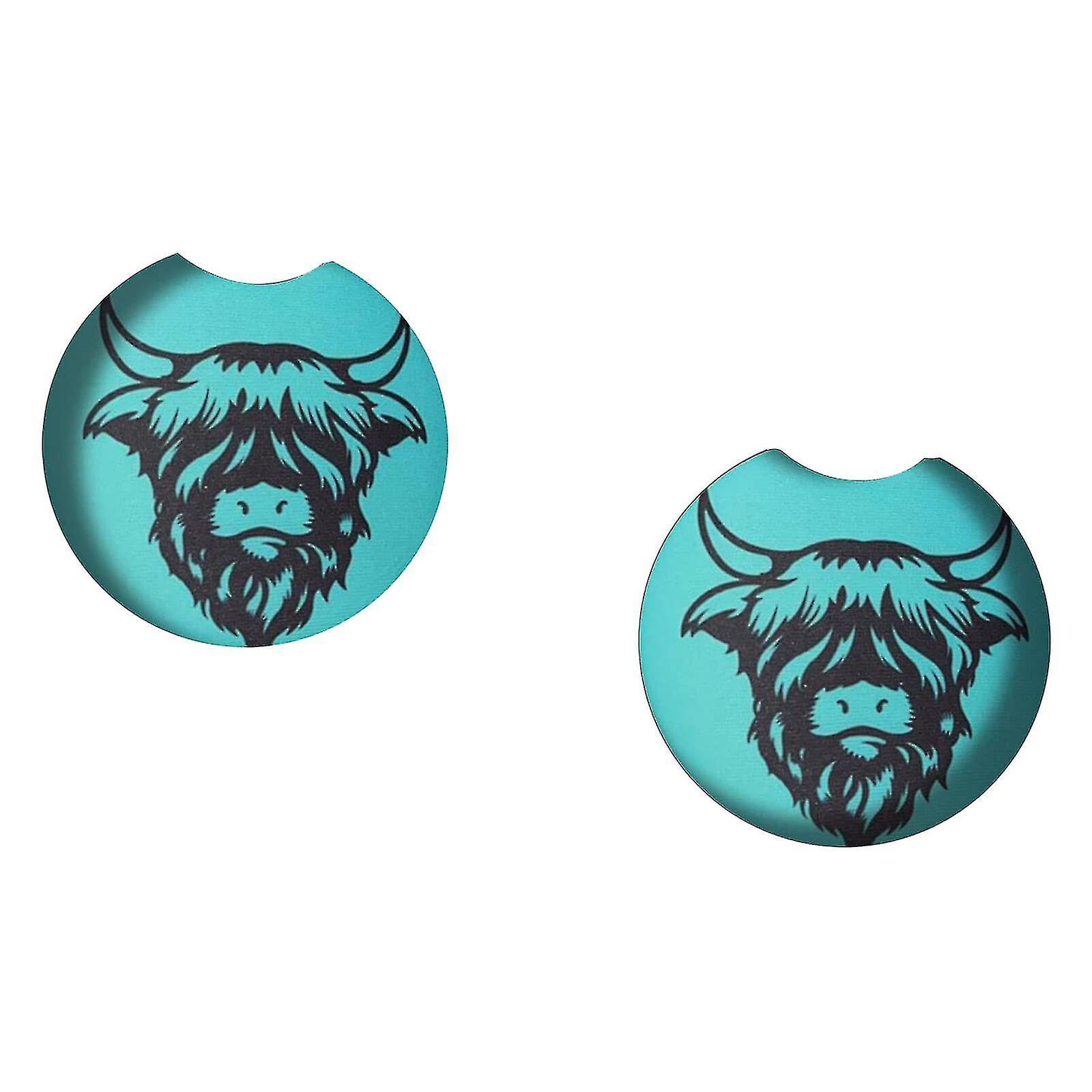 Cattle Cows Car Coaster Scottish Highland Mat For Drinks Cup Holders Auto