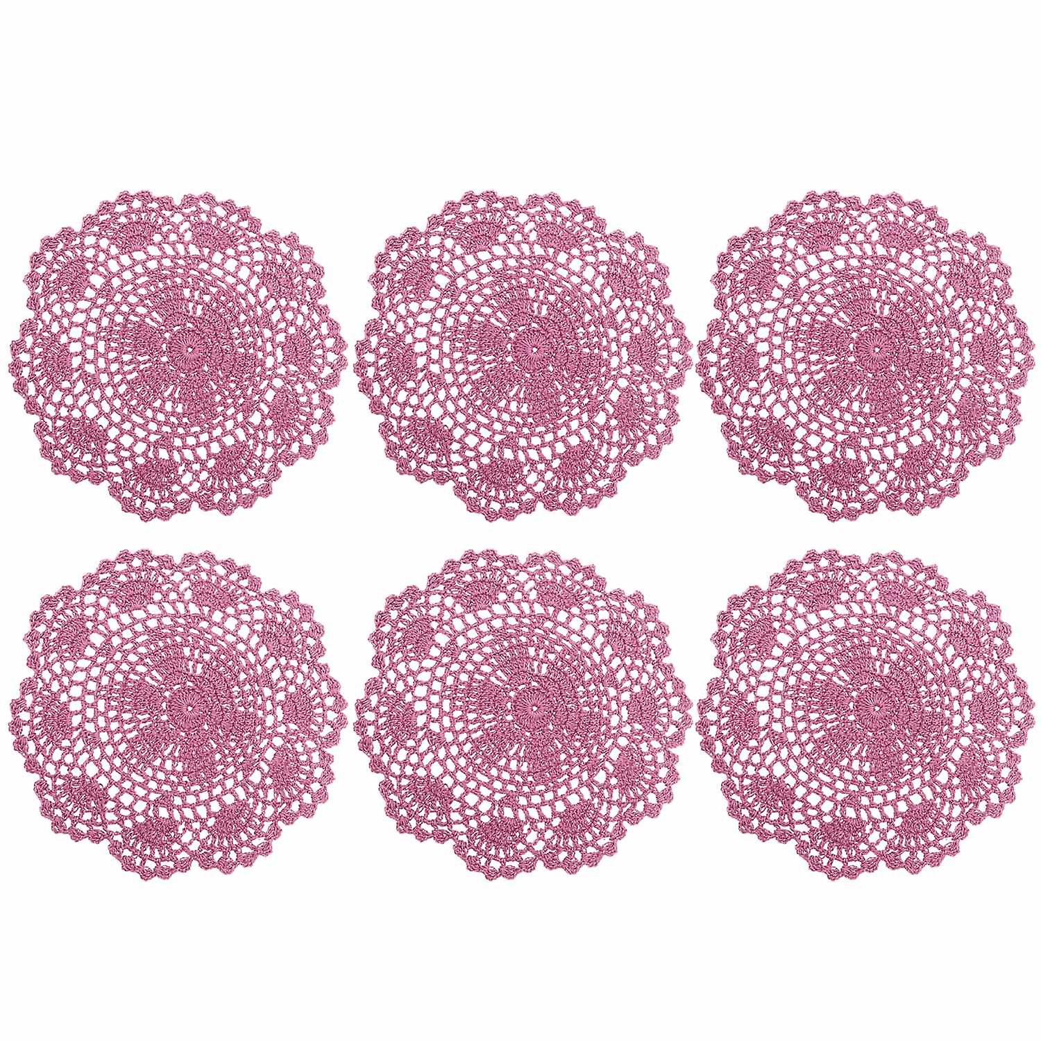 ZHOUBA 6Pcs Table Mats Hollow Insulated Lace Doilies Crochet Floral Round Coasters Household Supplie