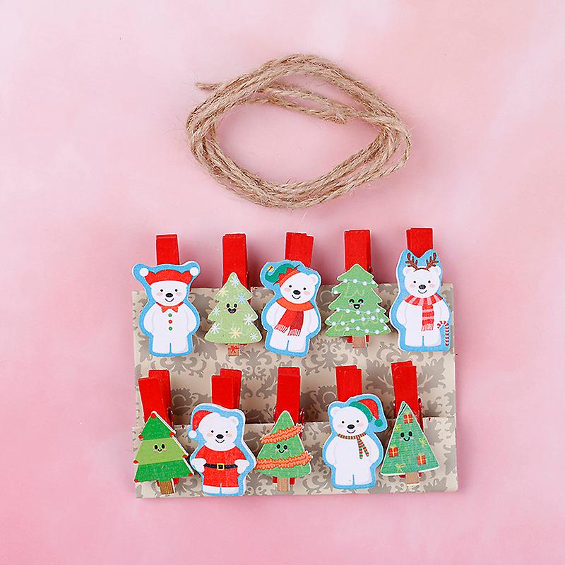 10pcs Christmas Tree Elk Wooden Clip Photo Paper Postcard Craft Diy Clips