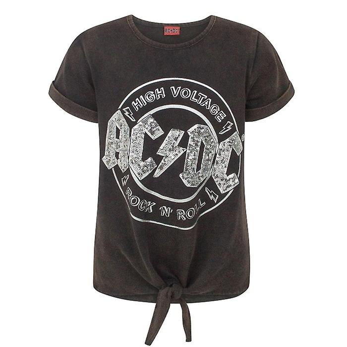 AC/DC Girls High Voltage Front Tie Short-Sleeved T-Shirt