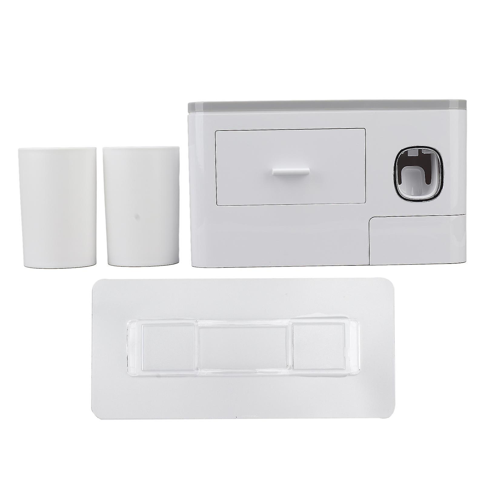 Wall Mounted Toothpaste Dispenser with Two Cups, Gray