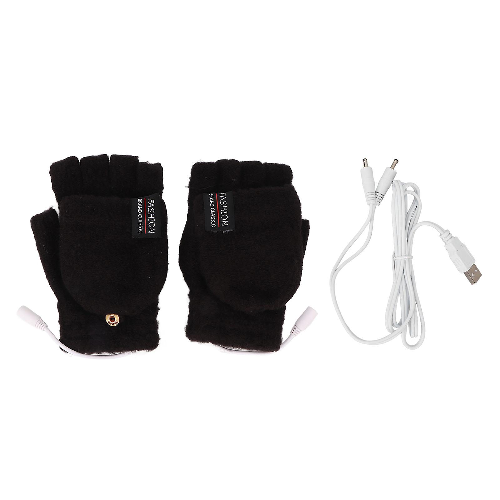 USB Electric Heated Gloves Half Hand Double-Sided Heating Laptop Gloves for Outdoor Indoor Black