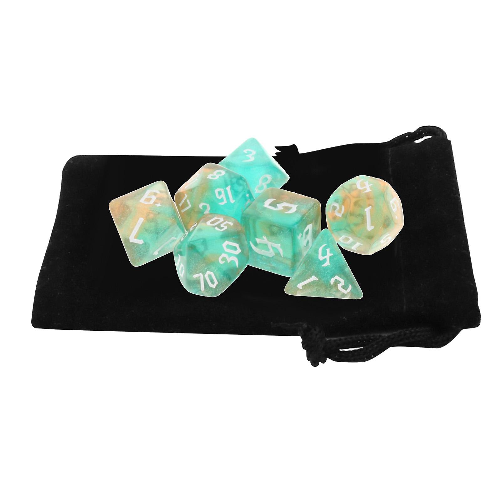 Pack of 7 Polyhedral Dices Set D4-D20 Party Toys for DND RPG Table Games Green