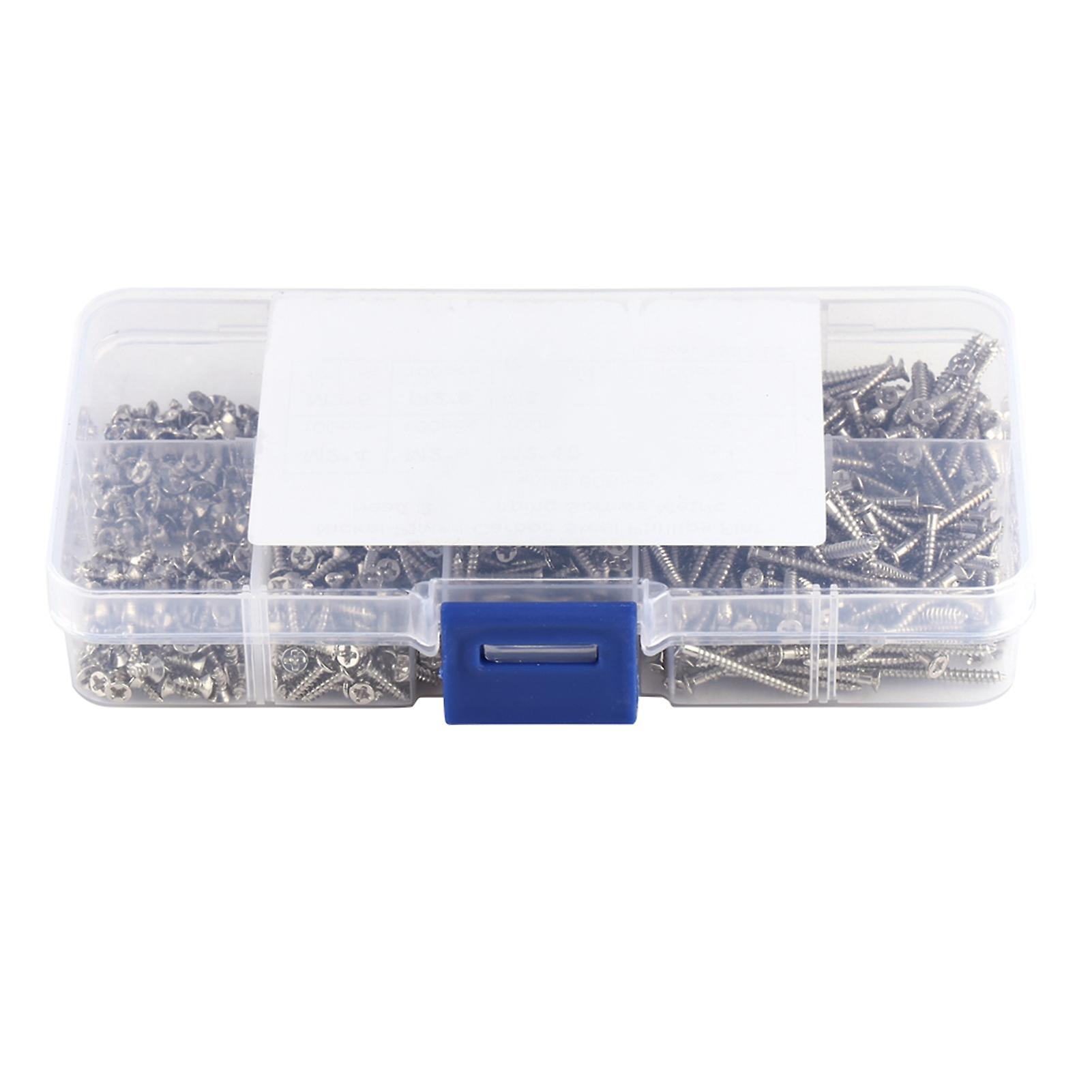 800pcs M2 Cross Drive Flat Head Self‑Tapping Screws Woodworking Fastener with Box