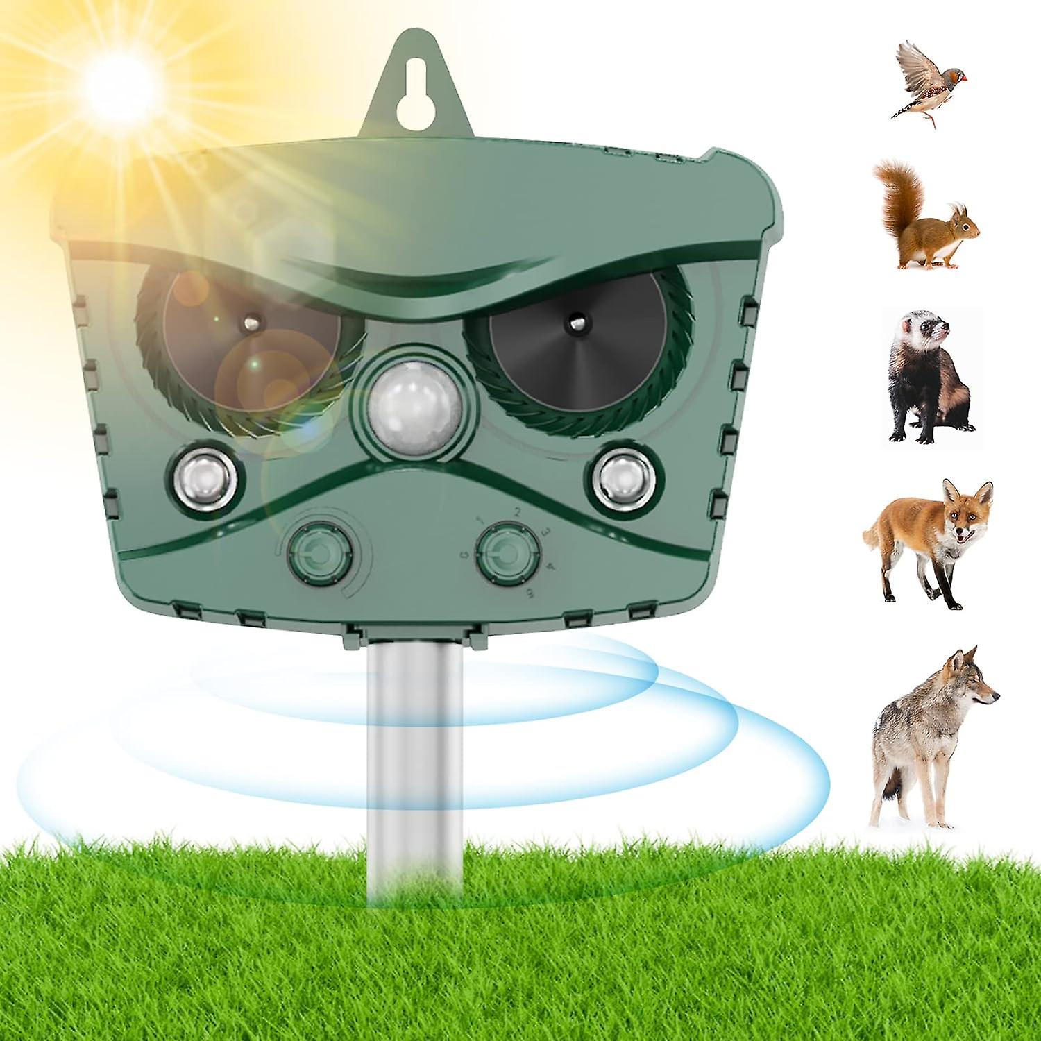 Ultrasonic Outdoor Repeller - Solar Rechargeable Waterproof Animal Deterrent Device for Gardens and Yards