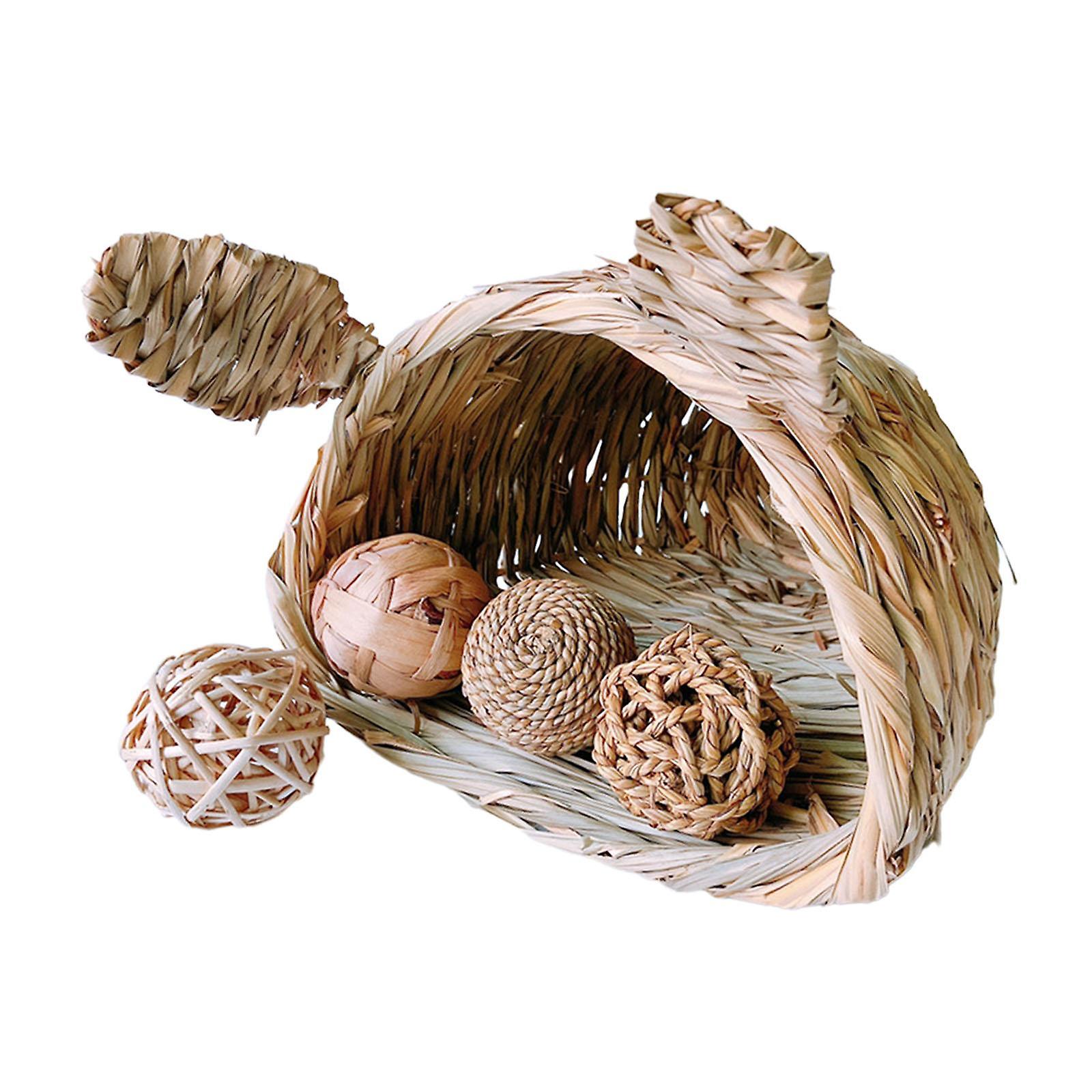Grass Home Bed Hut with Openings Playhouse Cage Hand Crafted Handmade Straw Hut Grass Hideaway Grass House for Play and Sleep