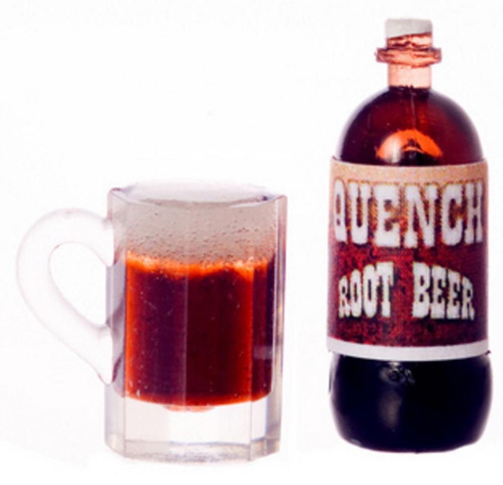 Dolls House Bottle & Pint Of Root Beer 1:12 Miniature Accessory