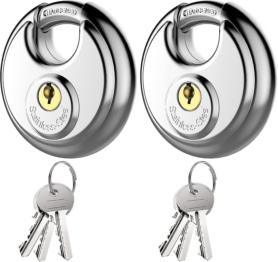Stainless Steel Discus Keyed Padlock Waterproof and Rustproof Storage Lock with 3 Keys and 3/8 Inch