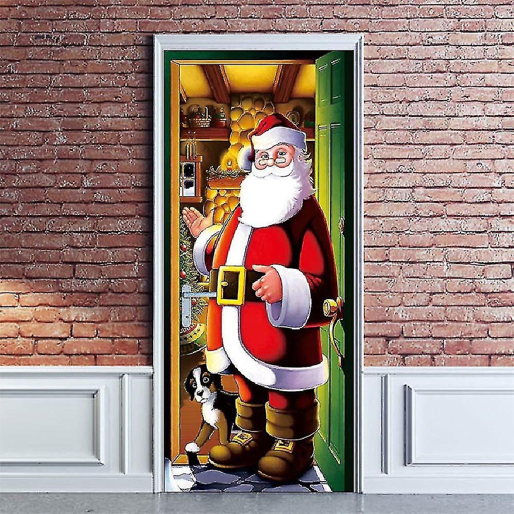 Christmas door cover decoration Santa Claus door cover 3d wallpaper door sticker
