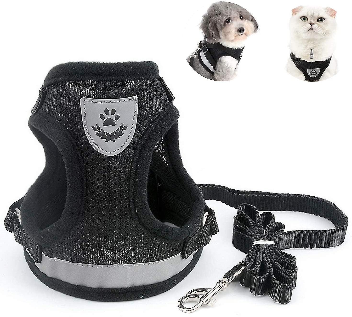Adult Cat Harness Collars Harnesses and Leashes for Chihuahua Cats Kitten Harness with Anti-Lost Address Pendant and Cat Bells M