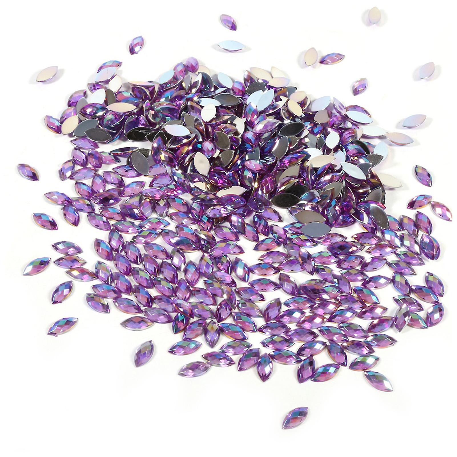 Perles acryliques à dos plat œil de cheval, strass transparents en acrylique 7 x 15 mm (violet)