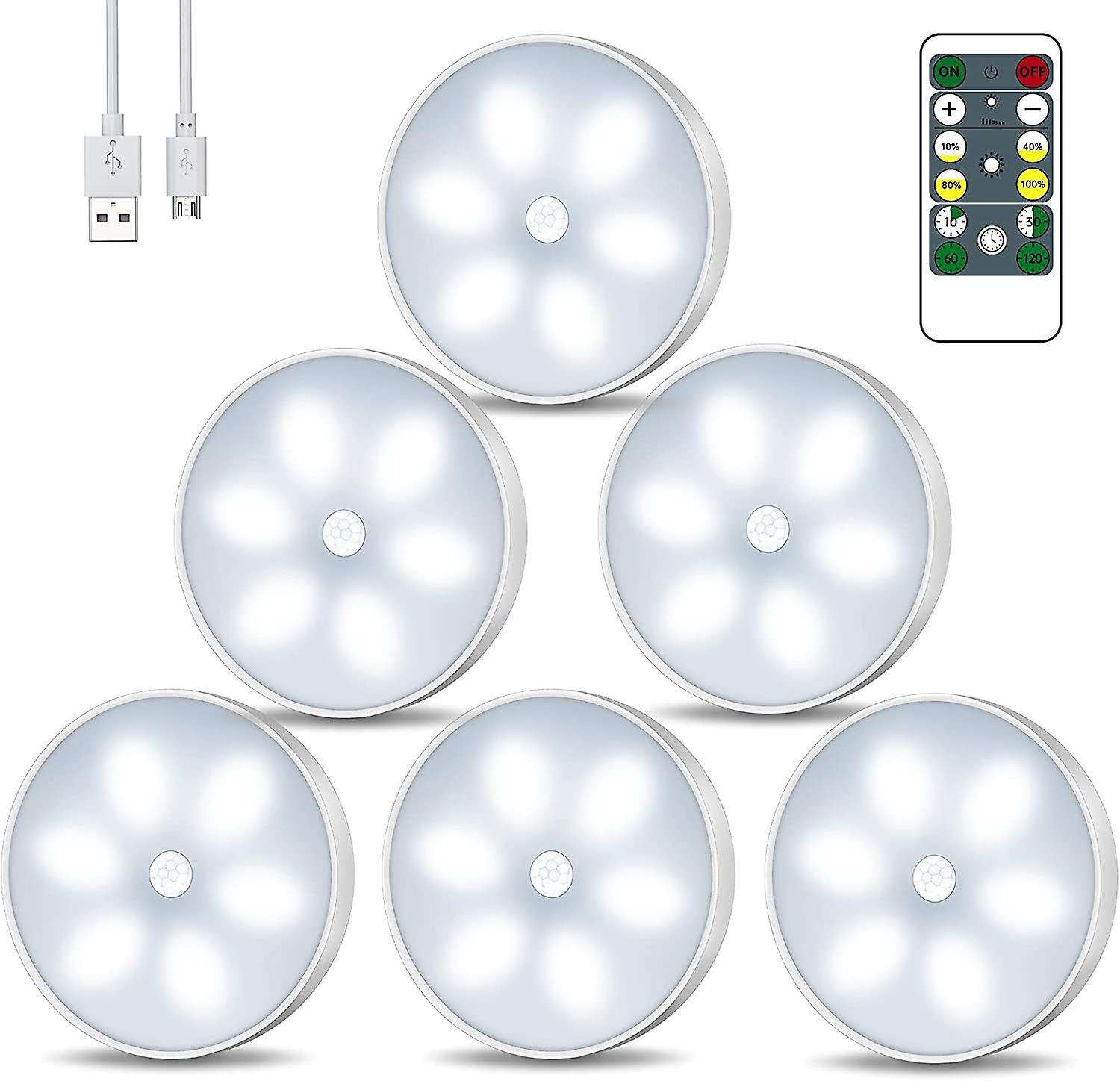 Motion Sensor Night Light with Remote Control, Indoor Cabinet Lighting USB Rechargeable(6 Pack)