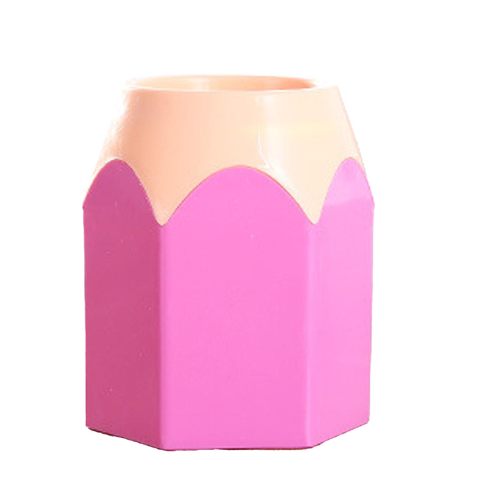 Desktop Pen Holder Multifunctional Space Saving Colorful Pencil Stationery Organizer for Home Classroom Pink