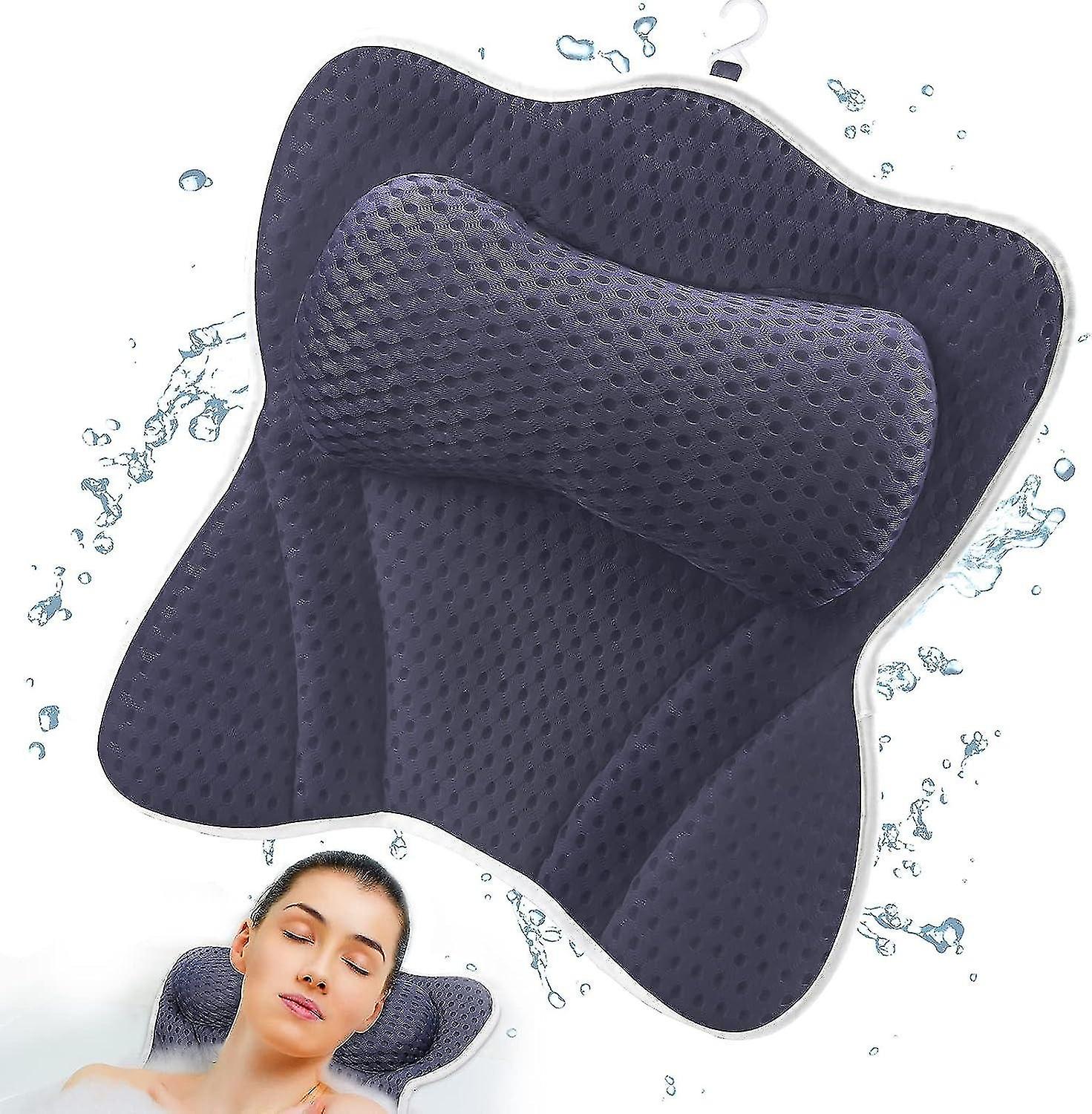 Bath Pillow（40*40*7cm）, Bath Pillow Ergonomic 4D Air Mesh Technology and 6 Suction Cups Head Support