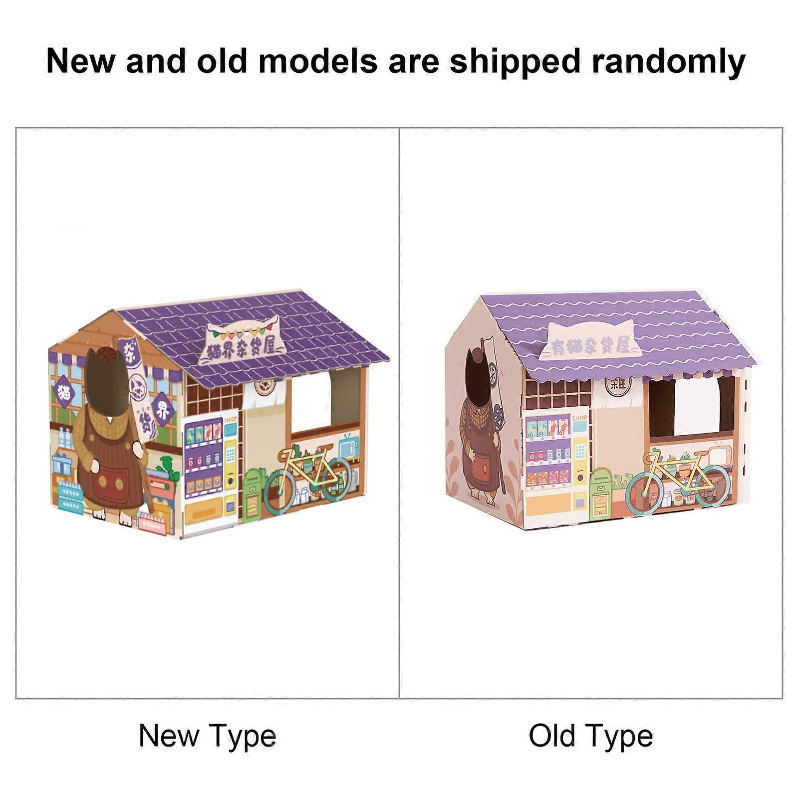 Cardboard Cat House Safe Healthy Wear Resistant Portable Cat Play House with Catnip for Cats Grocery Store 