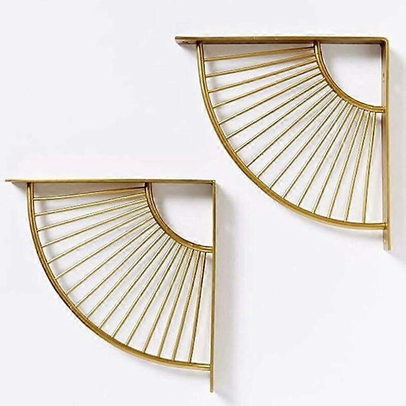Set of 2 Golden Fan Shaped Triangle Floating Metal Shelf Brackets,Wall Brackets Shelf Bracket,Heavy Duty Corner Shelf,for Home,Office,Restaurant,etc20