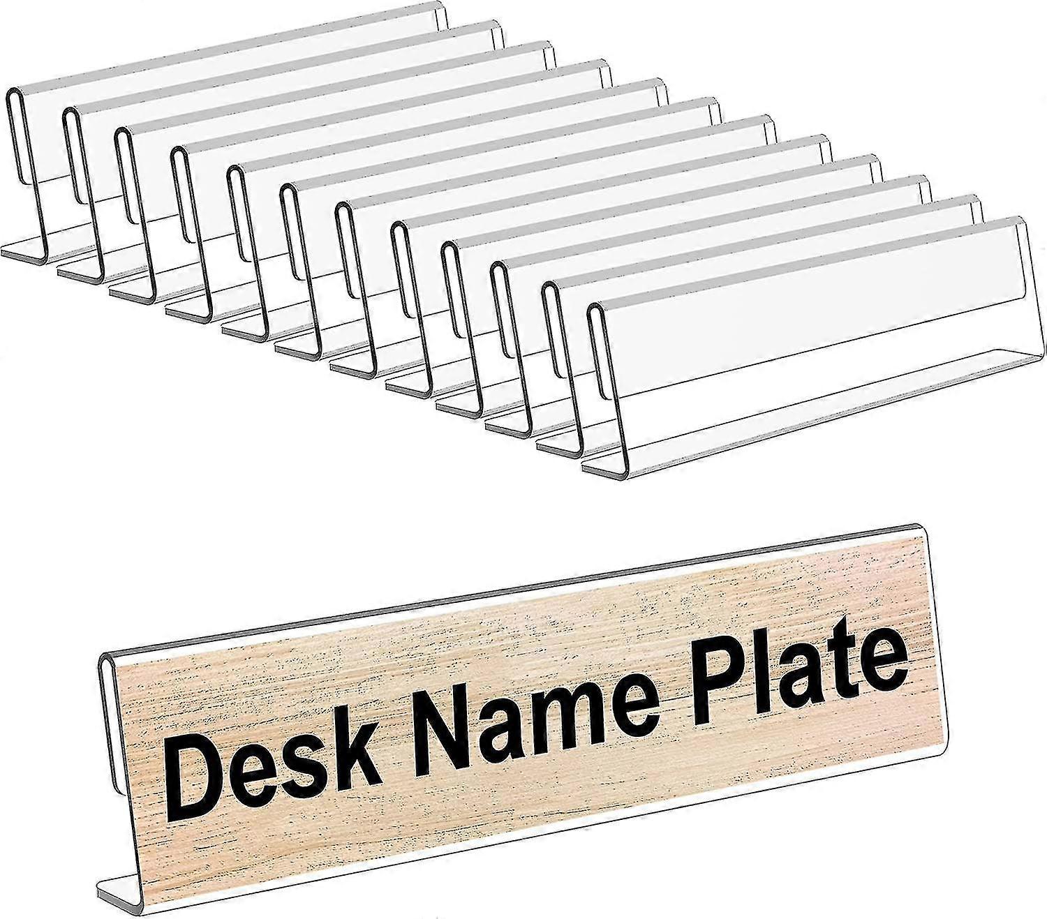 מחזיק לוחית שם לשולחן אקריליק מארז 12 - מחזיק שלט שולחן עסקים משרדי, לוחית שם מורה, גודל 2 אינץ' x 8 אינץ'