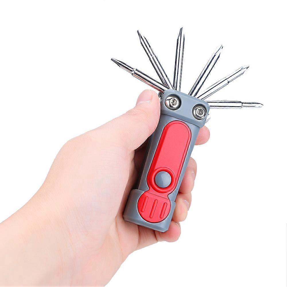 Screwdriver Multifunctional LED Flashlight Combo Tool Home Set Screwdriver Tool (Red)