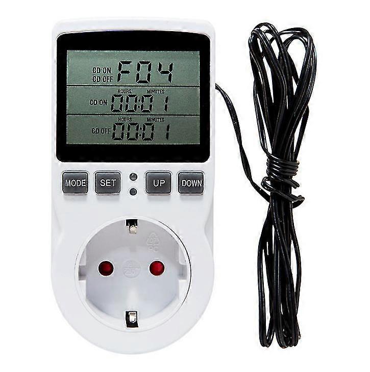 Thermostat Plug Socket, Digital Temperature Controller Timer Outlet, Timer Switch Plug With Sensor Probe Heating Cooling Mode For Reptile Greenhouse H