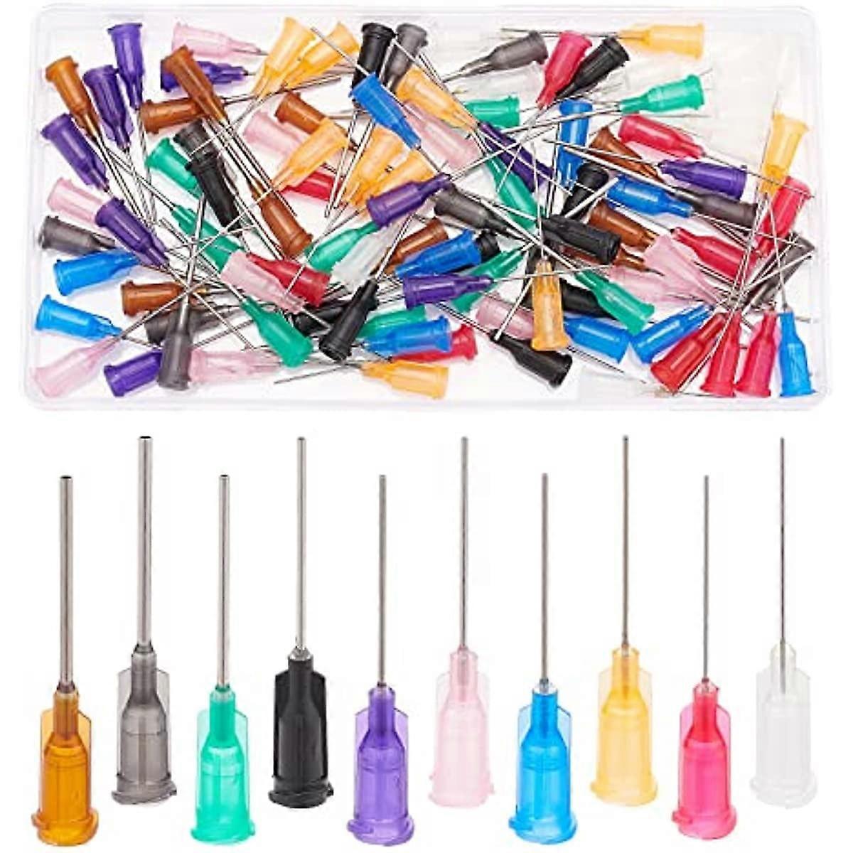 100PCS 1 Inch 10 Different Gauge Blunt Tip Glue Bottle Needles Dispensing Needle with 201 Stainless Steel Pin for Refilling E-Liquid Inks(10 Colors)