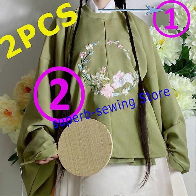 Hiver Hanfu Femmes Robe Col Rond Jupe Pipa Manche Dynastie Ming Ma Jupe Mian 2023 Année Lunaire Chinoise Du Lapin 2pcs Haut Vert