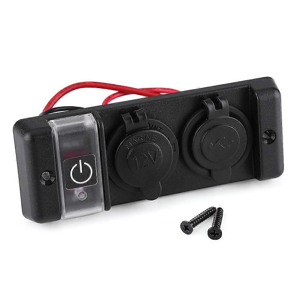 12V Waterproof Cigarette Lighter Dual USB Power Socket Switch Panel for Car RV Marine Boat