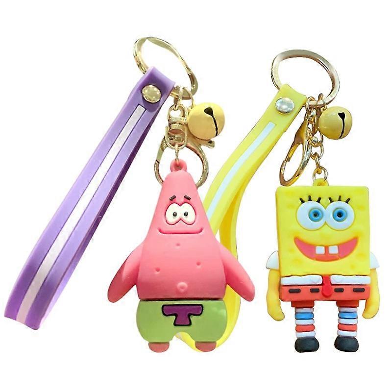 Suuyar 2個スポンジボブキーホルダー-かわいいスポンジボブキーホルダーペンダント、スポンジボブフィギュアキーホルダー女の子と男の子のバッグチャーム車のペンダントキーホルダー