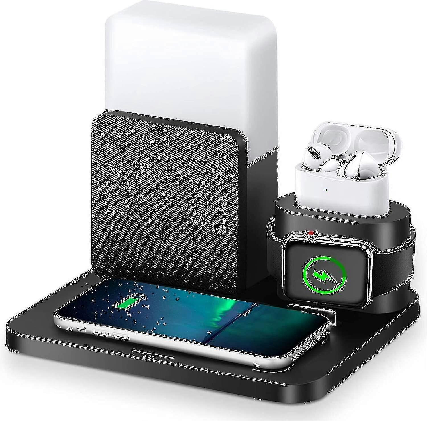 デジタル目覚まし時計と常夜灯を備えた高速ワイヤレス充電ステーション