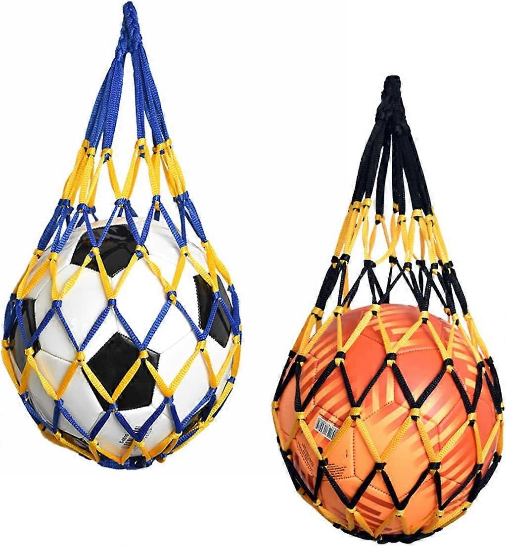 Portable Ball Net 1 Ball, Ball Net Basketball Football Net Bag Stadium and Beach (Blue-Yellow and Black-Yellow)