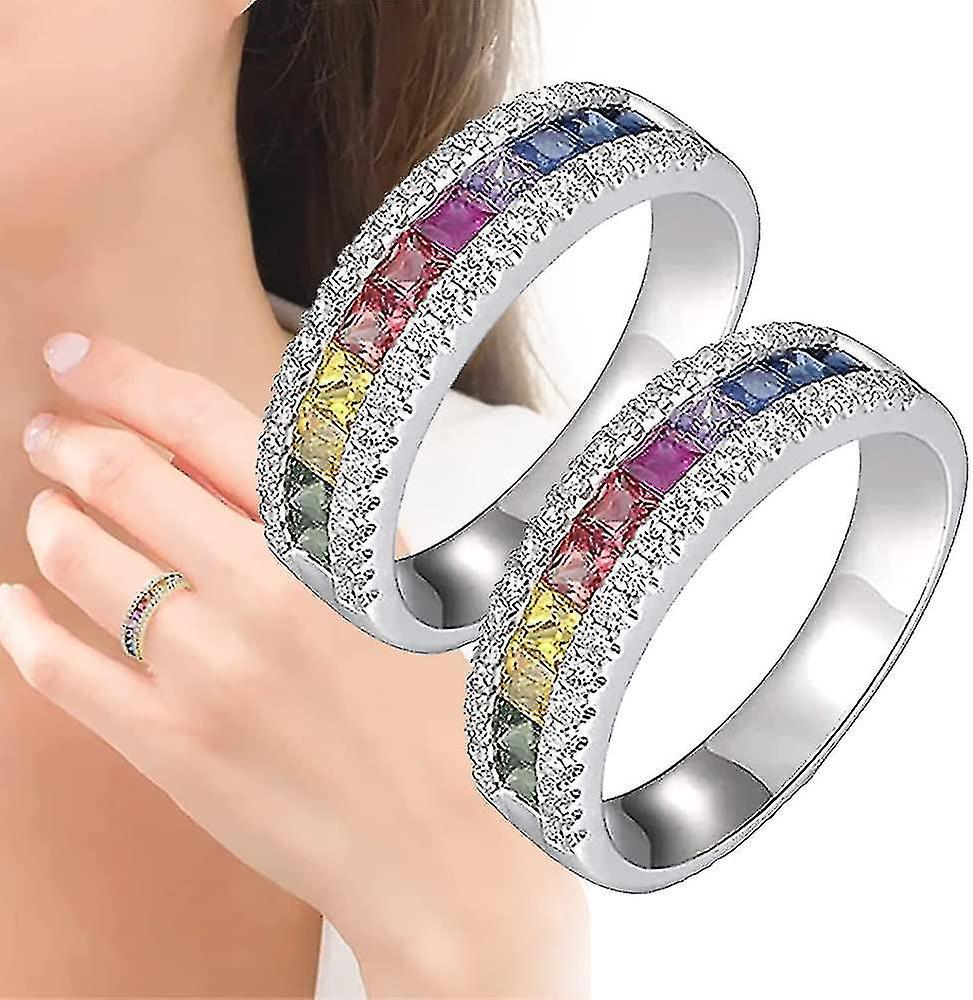 Rainbow Tourmaline Ring, Colorful Dainty Cubic Zirconia Ring, Rainbow Square Zircon Ring Crystal Quartz Ionix Ring