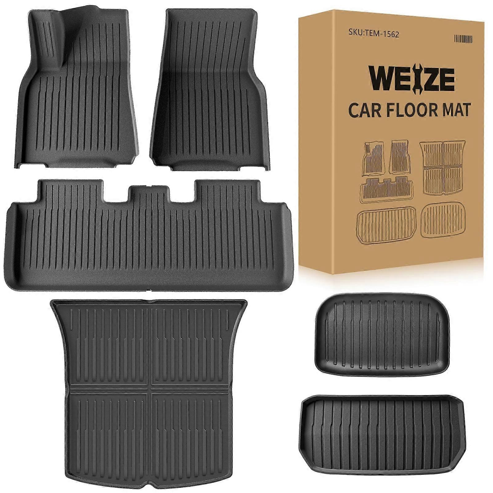 Floor Mats for Tesla Model Y 5-Seat 2021-2024 2022 2024 All Weather TPE Cargo Liner Floor Mats and Cargo Trunk Mats Accessories, Set of 6 Mats 2024 Ne