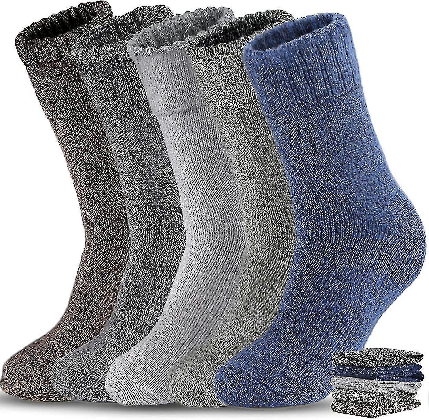 5 Pairs Plus Velvet Thick Solid Color Men Wool Socks, Thick Warm Winter Socks