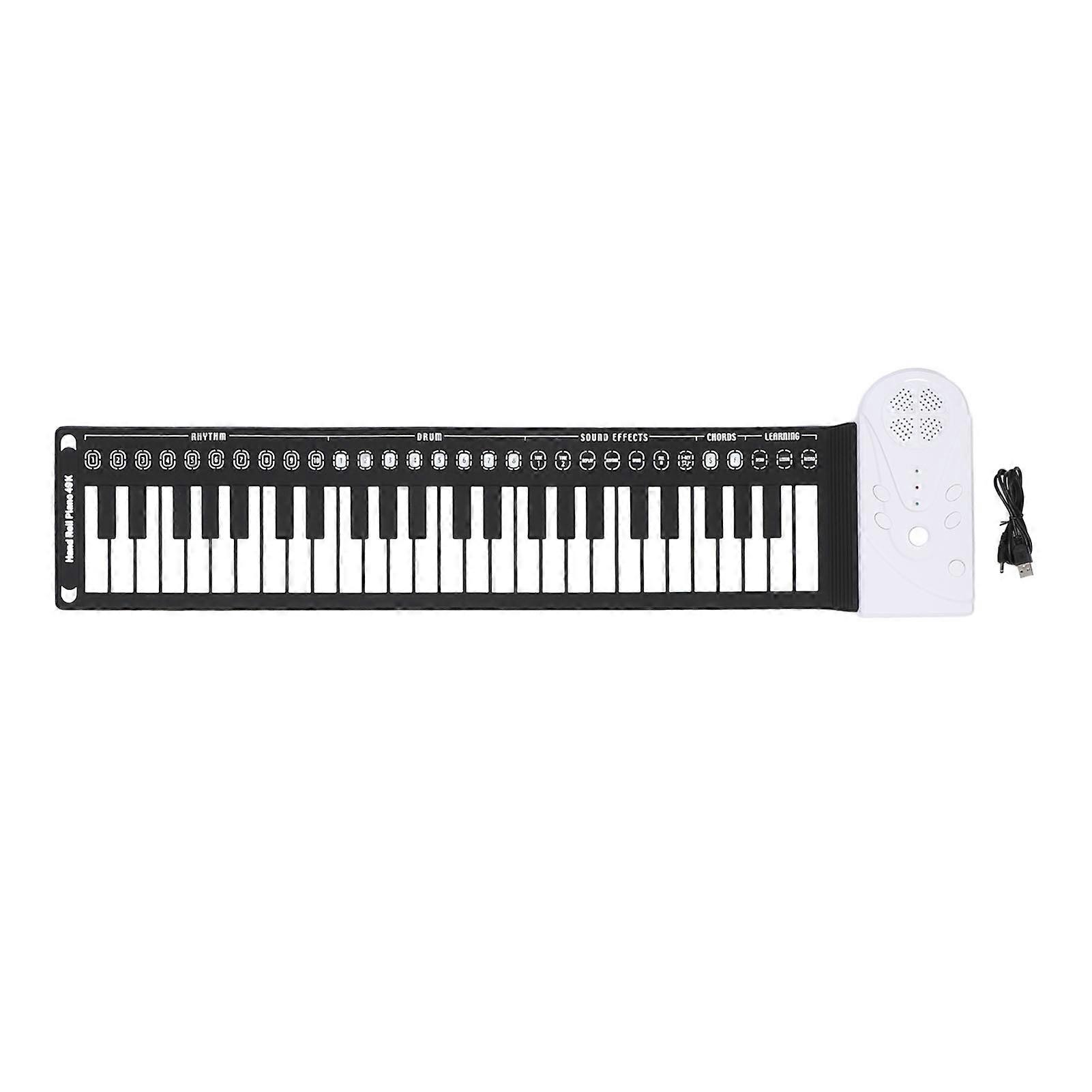 Rolling 49 Key Speaker Keyboard Portable Multifunctional 49 Keys Folding Electronic Keyboard for Training White