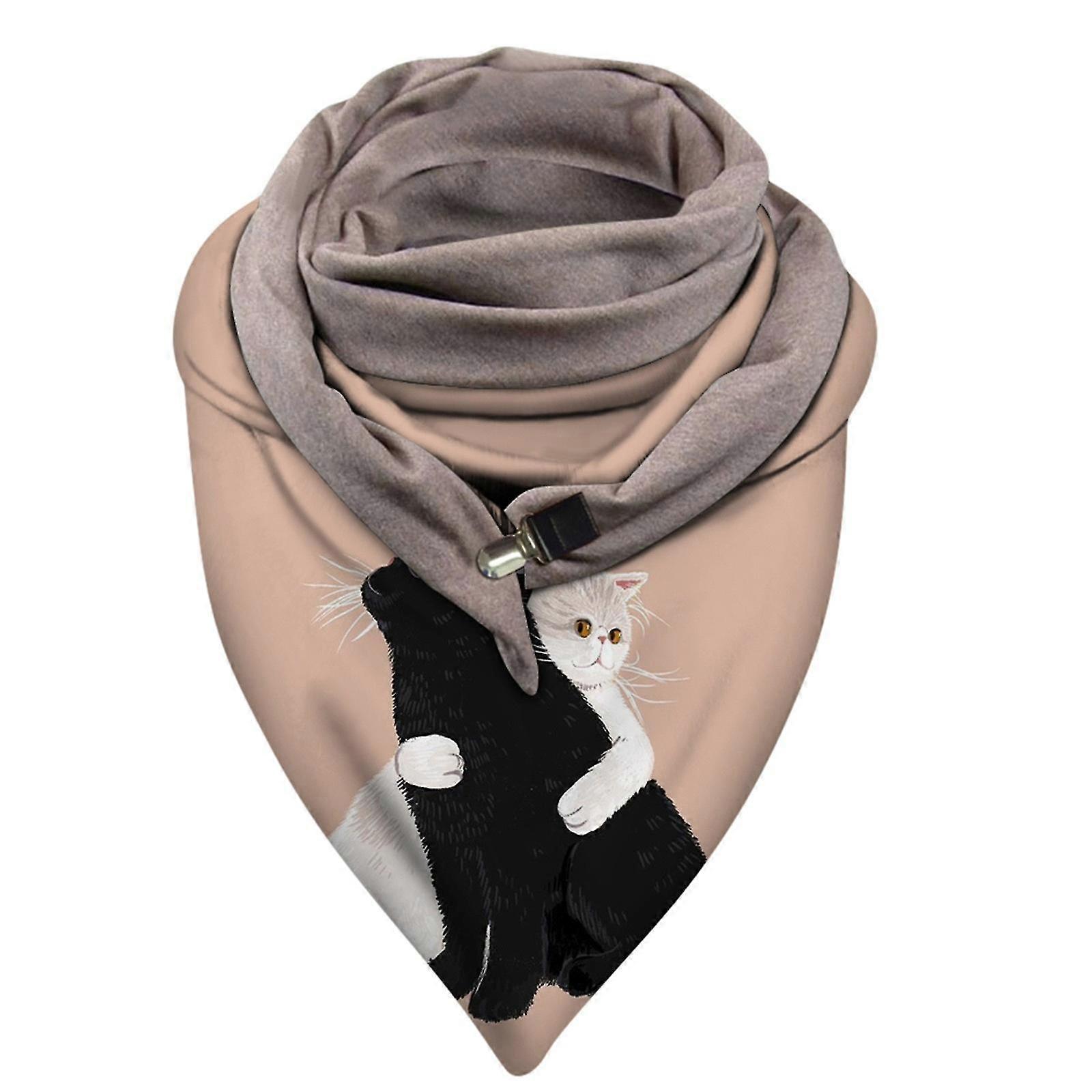 Universal Autumn Winter Warm Windproof Cat Prints Double-layer Buckle Scarf