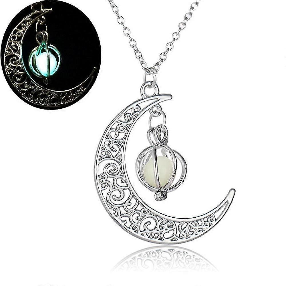 Glow In The Dark Moon Shape Collier Hollow Luminous Pendentif Bijoux Cadeau