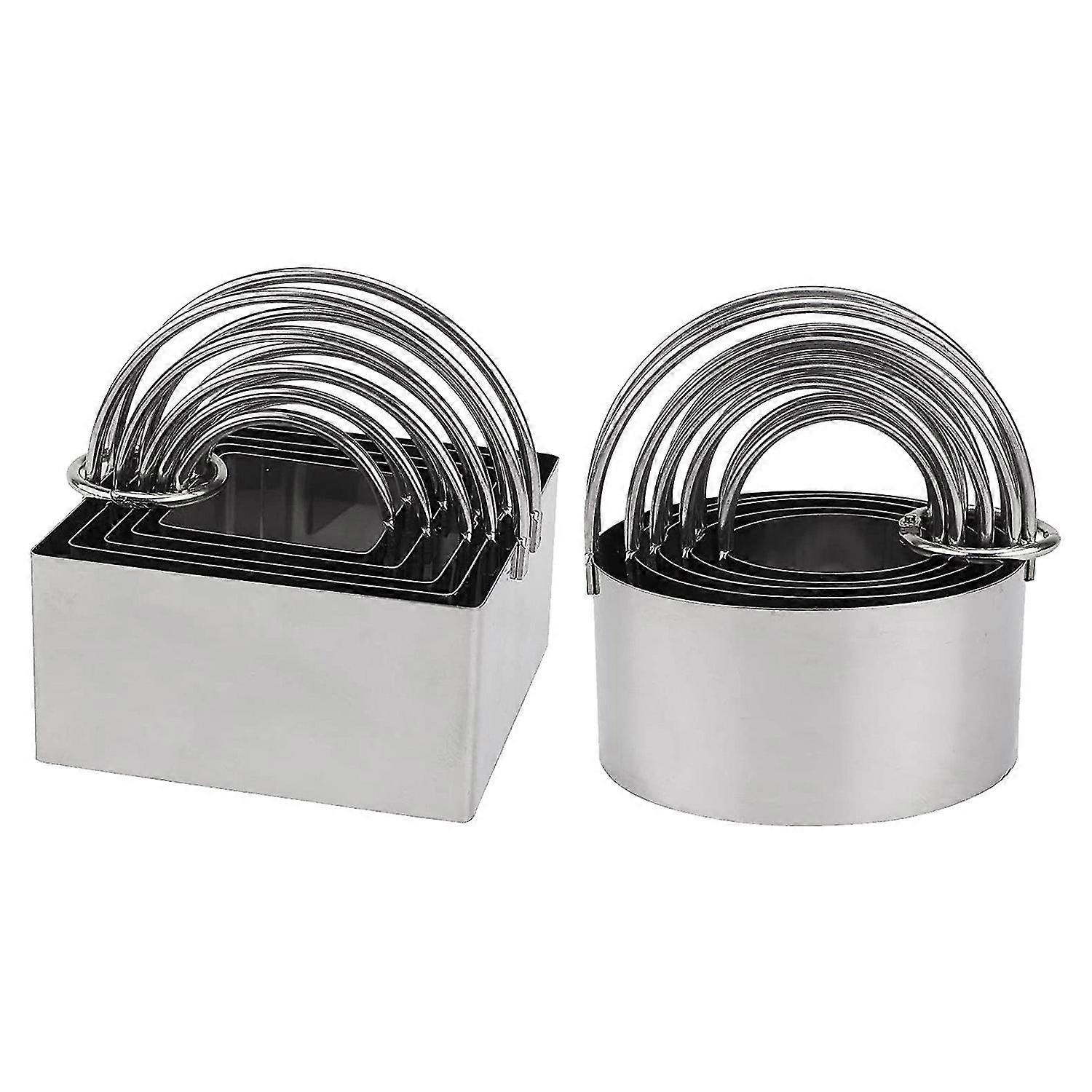 10 Pack Cookie Cutters,stainless Steel Round & Square Biscuit Pastry Cutter With Handle,for Diy Donu
